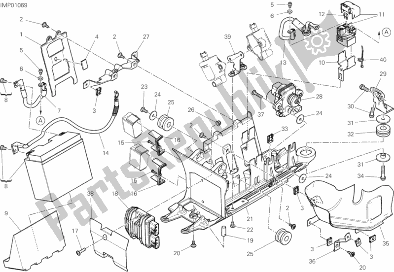 All parts for the Battery Holder of the Ducati Diavel Xdiavel Sport Pack Brasil 1260 2018